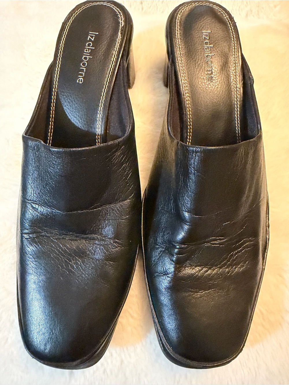 Liz Claiborne Black Mule Leather Slip-On Loafers